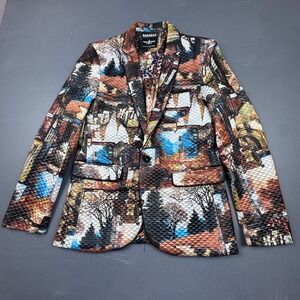 Barabas Blazer Jacket Men's S Quilted Textured Abstract Art Print Satin Lining